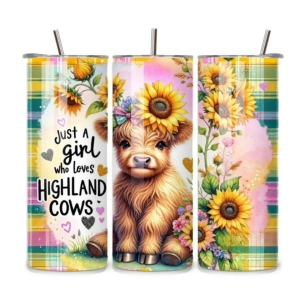 Just A Girl Who Loves Highland Cows Sunflower 20oz Stainless Steel Tumbler